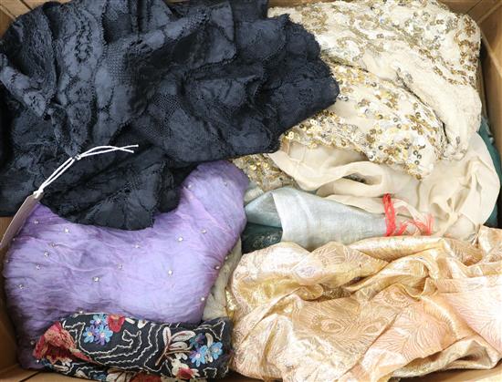 A quantity of various sequin and beaded 1920s and later dresses, etc.